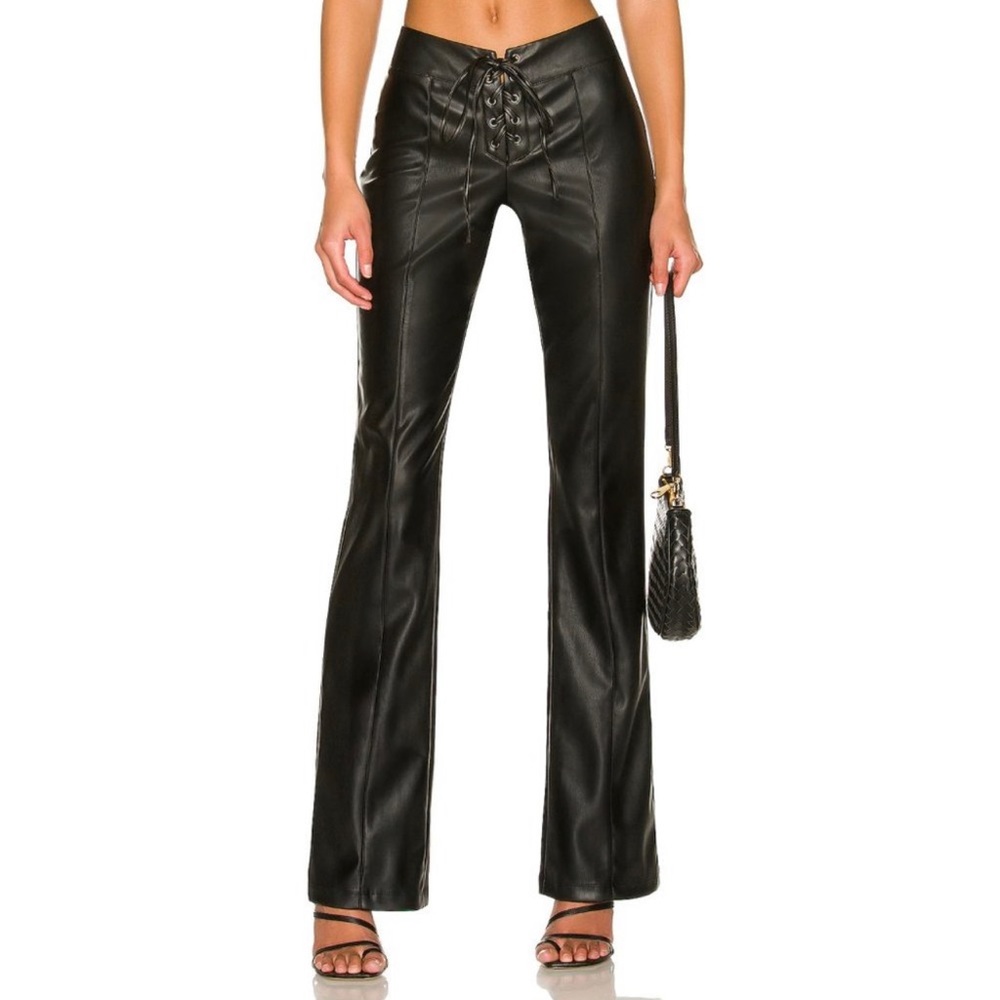 Leather flare lace up pants